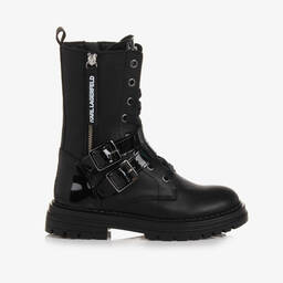 KARL LAGERFELD KIDS-Girls Black Leather Lace-Up Boots | Childrensalon Outlet