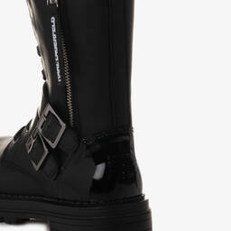 KARL LAGERFELD KIDS-Girls Black Leather Lace-Up Boots | Childrensalon Outlet