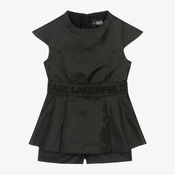 KARL LAGERFELD KIDS-Girls Black Monogram Playsuit | Childrensalon Outlet