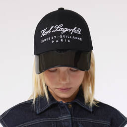 KARL LAGERFELD KIDS-Girls Black Rue St Guillaume Cotton Cap | Childrensalon Outlet