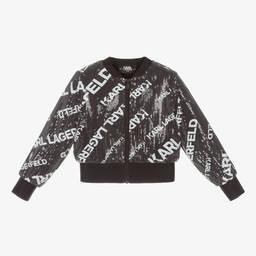 كارل لاغرفيلد كيدز-جاكيت بومبر فيسكوز مزين بترتر لون أسود للبنات | Childrensalon Outlet