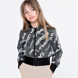 كارل لاغرفيلد كيدز-جاكيت بومبر فيسكوز مزين بترتر لون أسود للبنات | Childrensalon Outlet