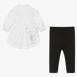KARL LAGERFELD KIDS-طقم ليقنز  أطفال بناتي قطن لون أسود وأبيض | Childrensalon Outlet