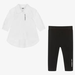 KARL LAGERFELD KIDS-طقم ليقنز  أطفال بناتي قطن لون أسود وأبيض | Childrensalon Outlet