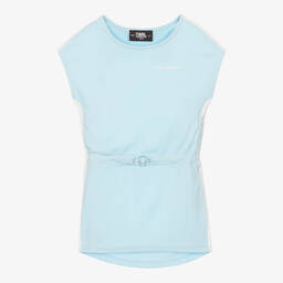 KARL LAGERFELD KIDS-Girls Blue Jersey Logo Dress | Childrensalon Outlet