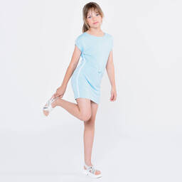 KARL LAGERFELD KIDS-Girls Blue Jersey Logo Dress | Childrensalon Outlet