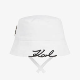 KARL LAGERFELD KIDS-Girls Classic White Cotton Sun Hat | Childrensalon Outlet