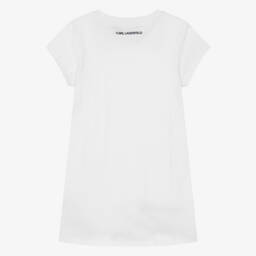 KARL LAGERFELD KIDS-فستان تي شيرت قطني أبيض للبنات | Childrensalon Outlet