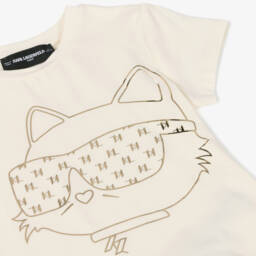 KARL LAGERFELD KIDS-Girls Creamy Cotton Tee with Metallic Motif | Childrensalon Outlet