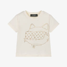 KARL LAGERFELD KIDS-Girls Creamy Cotton Tee with Metallic Motif | Childrensalon Outlet