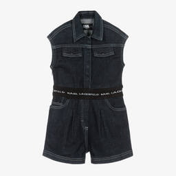 KARL LAGERFELD KIDS-Girls Dark Blue Denim Playsuit | Childrensalon Outlet