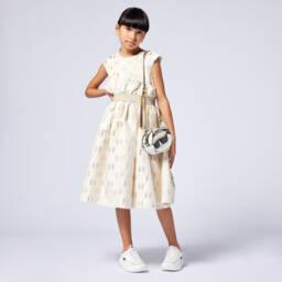 KARL LAGERFELD KIDS-Girls Gold-Toned Monogram Jacquard Dress | Childrensalon Outlet