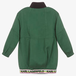 KARL LAGERFELD KIDS-Girls Green Cotton Twill Dress | Childrensalon Outlet