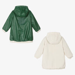 KARL LAGERFELD KIDS-Girls Green & Ivory Reversible Coat | Childrensalon Outlet