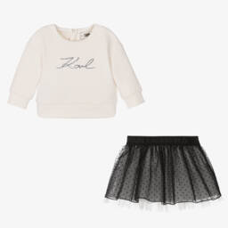 KARL LAGERFELD KIDS-Girls Ivory & Black Polka Dot Ensemble | Childrensalon Outlet