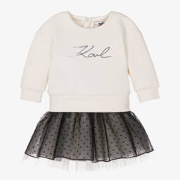 KARL LAGERFELD KIDS-Girls Ivory & Black Polka Dot Ensemble | Childrensalon Outlet