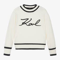 KARL LAGERFELD KIDS-بلوفر كشمير وقطن محبوك لون عاجي للبنات | Childrensalon Outlet