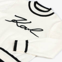 KARL LAGERFELD KIDS-بلوفر كشمير وقطن محبوك لون عاجي للبنات | Childrensalon Outlet