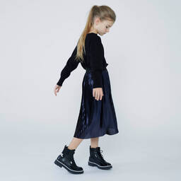 KARL LAGERFELD KIDS-Girls Navy Blue Pleated Skirt | Childrensalon Outlet