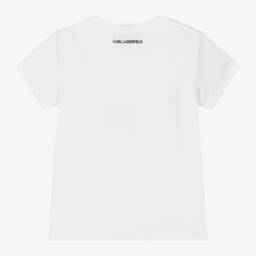 KARL LAGERFELD KIDS-Girls Organic White Cotton Tee | Childrensalon Outlet