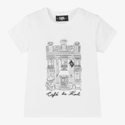 KARL LAGERFELD KIDS-Girls Organic White Cotton Tee | Childrensalon Outlet