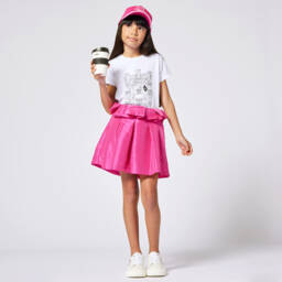 KARL LAGERFELD KIDS-Girls Organic White Cotton Tee | Childrensalon Outlet