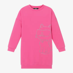 KARL LAGERFELD KIDS-Girls Pink Choupette Sweatdress | Childrensalon Outlet
