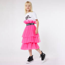 KARL LAGERFELD KIDS-تنورة توتو تول بطيات لون زهري نيون | Childrensalon Outlet