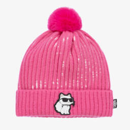 KARL LAGERFELD KIDS-Girls Pink Pom Knitted Beanie | Childrensalon Outlet