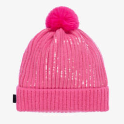 KARL LAGERFELD KIDS-Girls Pink Pom Knitted Beanie | Childrensalon Outlet
