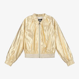 KARL LAGERFELD KIDS-Girls Shimmering Gold Bomber Jacket | Childrensalon Outlet