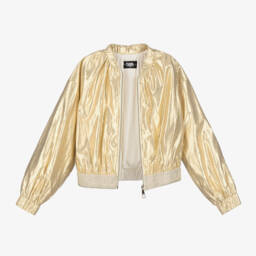 KARL LAGERFELD KIDS-Girls Shimmering Gold Bomber Jacket | Childrensalon Outlet