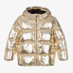 KARL LAGERFELD KIDS-Girls Shimmering Gold Puffer Coat | Childrensalon Outlet