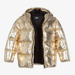 KARL LAGERFELD KIDS-Girls Shimmering Gold Puffer Coat | Childrensalon Outlet