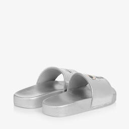 KARL LAGERFELD KIDS-Girls Silver Karl & Choupette Sliders | Childrensalon Outlet