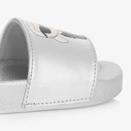 KARL LAGERFELD KIDS-Girls Silver Karl & Choupette Sliders | Childrensalon Outlet