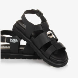 KARL LAGERFELD KIDS-Элегантные черные кожаные сандалии для девочек | Childrensalon Outlet