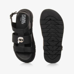 KARL LAGERFELD KIDS-Элегантные черные кожаные сандалии для девочек | Childrensalon Outlet