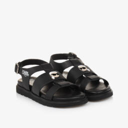 KARL LAGERFELD KIDS-Элегантные черные кожаные сандалии для девочек | Childrensalon Outlet