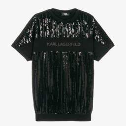 KARL LAGERFELD KIDS-Girls Sparkling Black T-Shirt Dress | Childrensalon Outlet