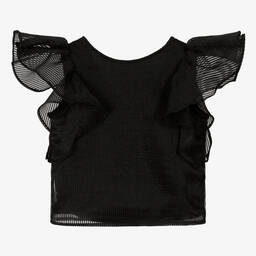KARL LAGERFELD KIDS-Черная блузка из органзы в полоску с рюшами | Childrensalon Outlet