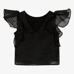 KARL LAGERFELD KIDS-Черная блузка из органзы в полоску с рюшами | Childrensalon Outlet