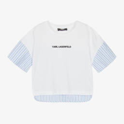 KARL LAGERFELD KIDS-Girls Striped Cotton Short Sleeve Tee | Childrensalon Outlet