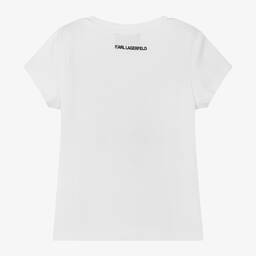 KARL LAGERFELD KIDS-تيشيرت قطن عضوي جيرسي لون أبيض للبنات | Childrensalon Outlet
