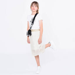 KARL LAGERFELD KIDS-Girls White Pleated Logo Skirt | Childrensalon Outlet