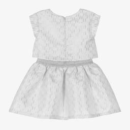 KARL LAGERFELD KIDS-Girls White & Silver Monogram Satin Dress | Childrensalon Outlet
