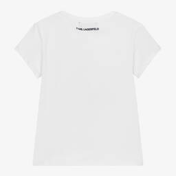 KARL LAGERFELD KIDS-تيشيرت مزيج قطن عضوي ومودال لون أبيض للبنات | Childrensalon Outlet