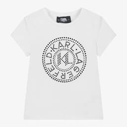 KARL LAGERFELD KIDS-تيشيرت مزيج قطن عضوي ومودال لون أبيض للبنات | Childrensalon Outlet