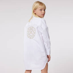 KARL LAGERFELD KIDS-Girls White Studded Shirt Dress | Childrensalon Outlet