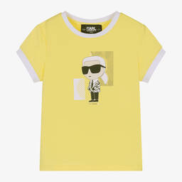 KARL LAGERFELD KIDS-Girls Yellow Cotton Karl Ikonik T-Shirt | Childrensalon Outlet